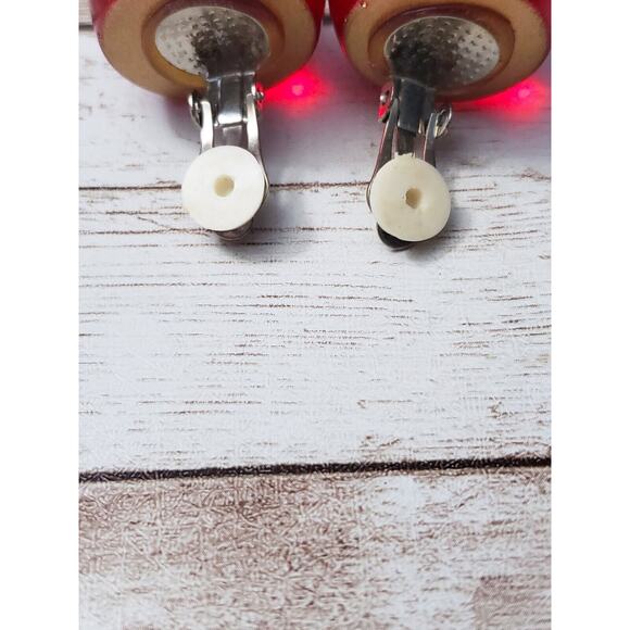 Vintage Clip On Earrings - 3D Very Domed Red 1" - Picture 6 of 6